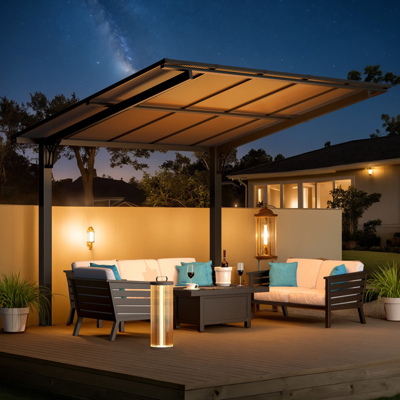 Pergola autoportante pour terrasse, H 94,80 po x l 117,60 po x P 104,40 po