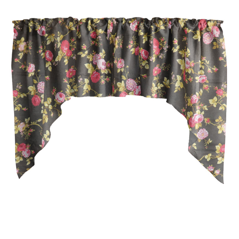 Cantonnière à motif floral rétro à grandes roses rétro, Noir