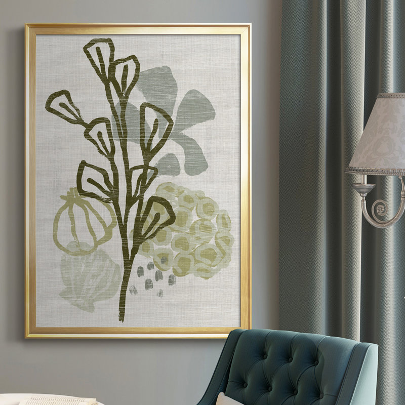 Toile encadrée de qualité supérieure Coral Blockprint II - prête à être accrochée, Or, H 30,5 po x l 22,5 po x P 1 po
