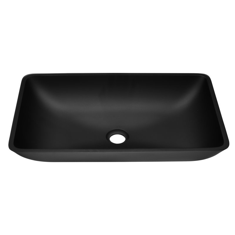 Lavabo de salle de bain en verre noir mat 22 po. Avec robinet et bonde escamotable. Conception épurée. Corrosion. Tout compris. Élégant anti-rouille classique. Une solution