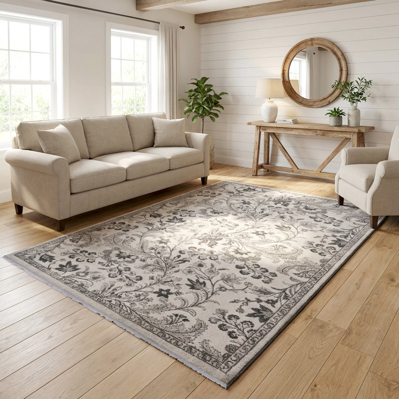 Tapis d'intérieur à motif médaillon à motif floral d'inspiration européenne Paradis, 6 pi 6 po x 9 pi 6 po