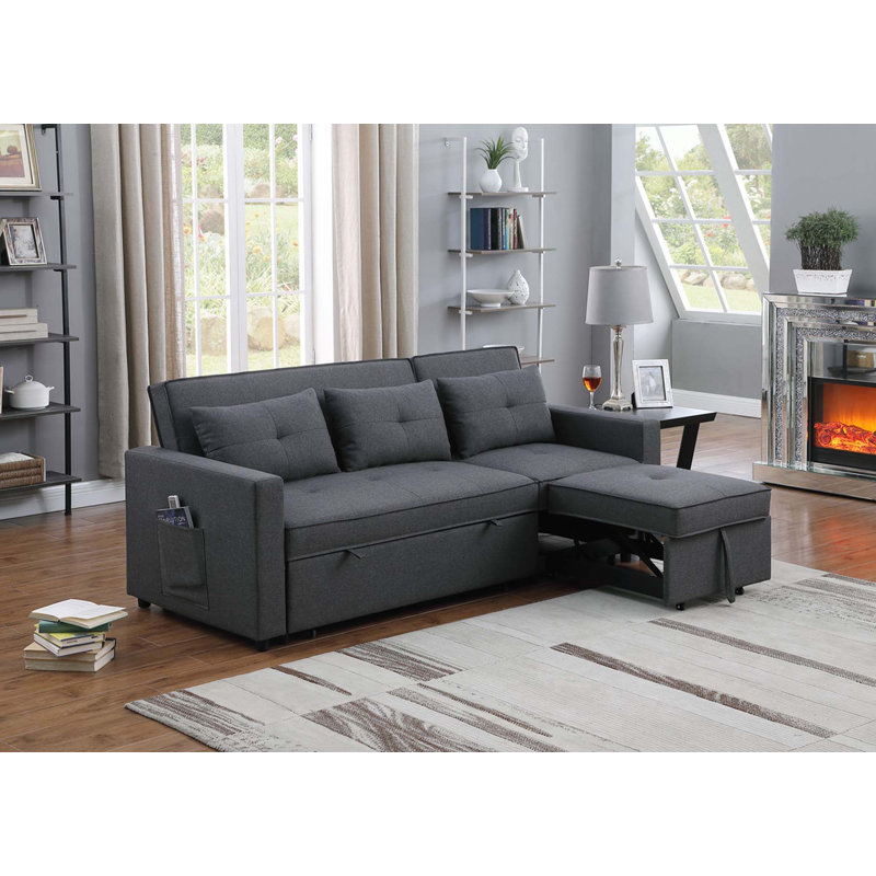 79.75"Linen Convertible Sleeper Sofa With Side Pocket
