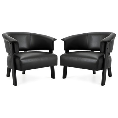 Ensemble de fauteuils d'appoint à oreilles en similicuir pour 2 personnes, fauteuil rembourré à dossier enveloppant, fauteuils à oreilles confortables en tissu avec pieds en bois massif, fauteuil de lecture simple pour le salon de la chambre à coucher