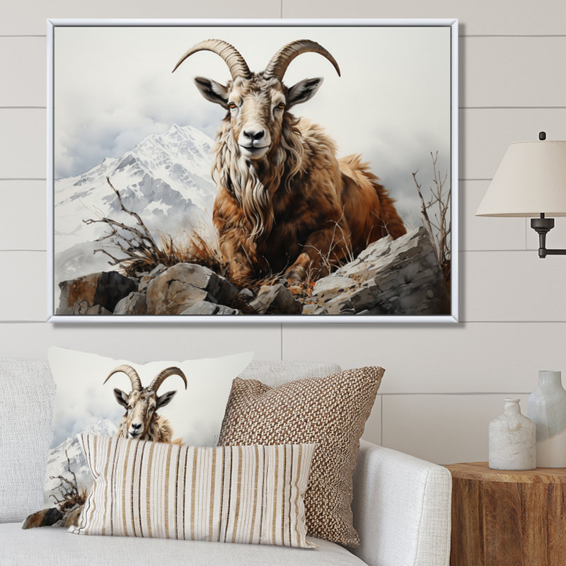 Goat Mountain Majesty sur impression sur toile, H 30 po x l 40 po x P 1,5 po, Cadre flottant blanc