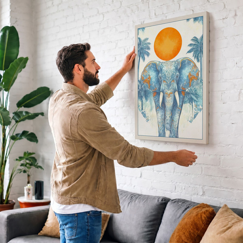 Elephant Under Golden Sun Tropical - Print, 24x16 - 61.0 x 40.6 cm, White Border