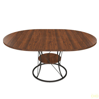 43 Inch Round Dining Table For 4-6, Expandable Farmhouse Kitchen Table With Storage Shelf & Metal Base & Extendable Wood Table From 43 To 59 Inch, Lar