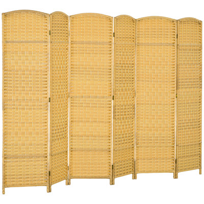 Paravent tissé à la main - 1,83 m de haut en bois naturel pour chambre et salon. Cloison polyvalente à 6 panneaux pliables pour chambre ou bureau.