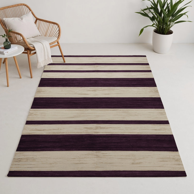 Tapis intérieur / extérieur beige HorizontalStripes, Rectangle 5 pi x 7 pi