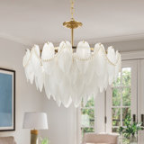 Mickle 8 - Light Dimmable Gold Chandelier with Crystal Feather