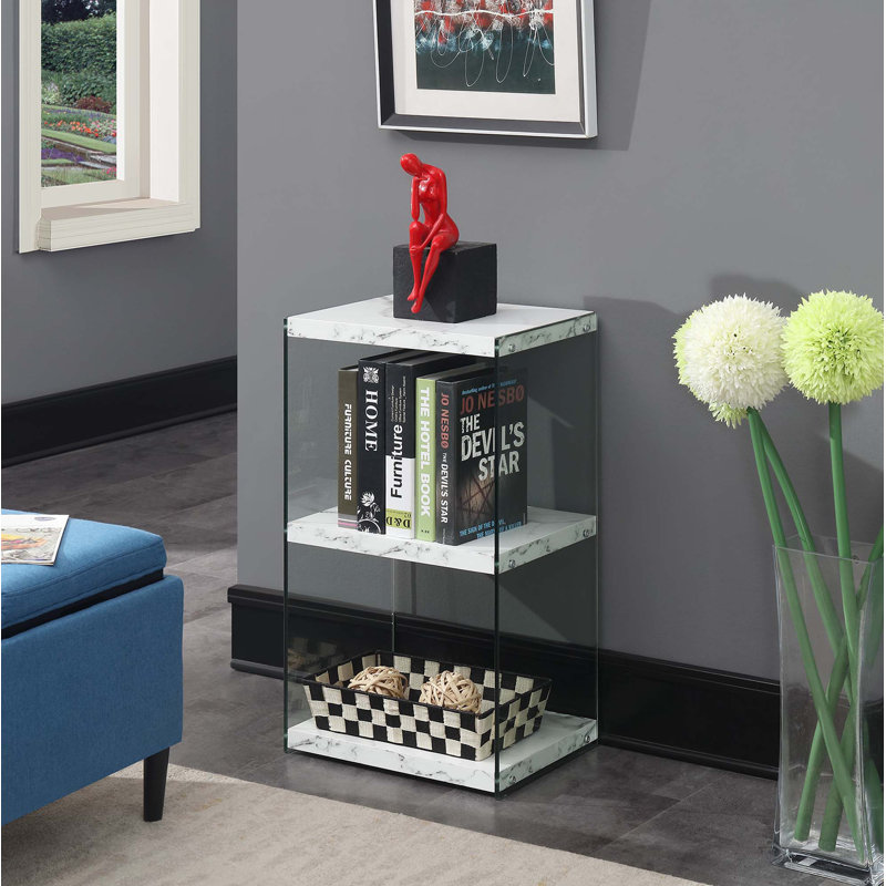 Bibliothèque standard Allegonda, Faux marbre blanc, (2 tablettes) H 28 po x l 16 po x P 12 po