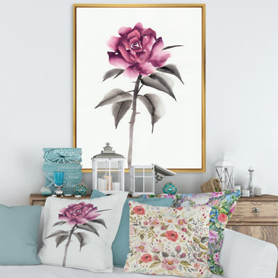 Fleur rose rétro - peinture sur toile