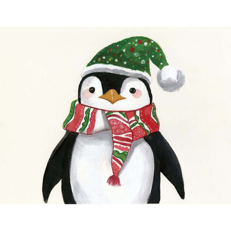 «Happy Penguin» par Inconnu, H 36 po x l 48 po, Papier avec cadre unique doré, Pas de tapis
