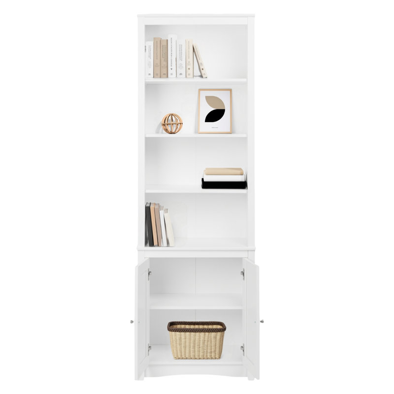 Bibliothèque Aqeel de 80 po de hauteur à 6 niveaux avec portes et 2 tablettes réglables, armoire de rangement, vitrine moderne, bibliothèque avec tablettes de rangement pour bureau à domicile, salon, organisateur de chambre à coucher, blanc