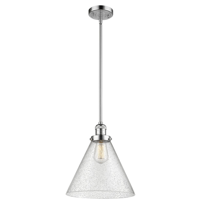 Luminaire suspendu conique à 1 lumière Anner, Granuleux, Chrome poli