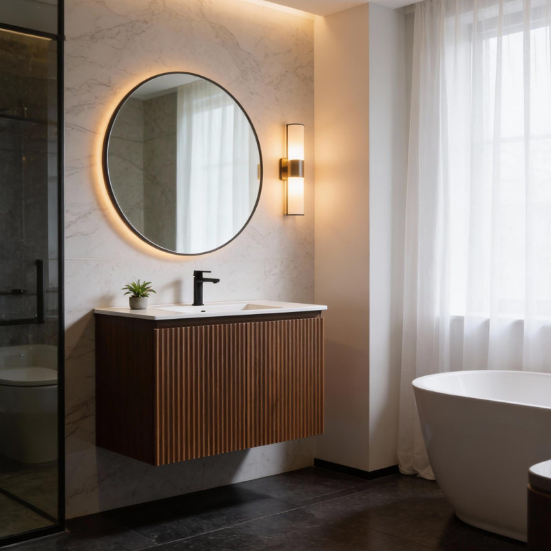 Meuble-lavabo de 30 po avec lavabo en céramique, Noyer