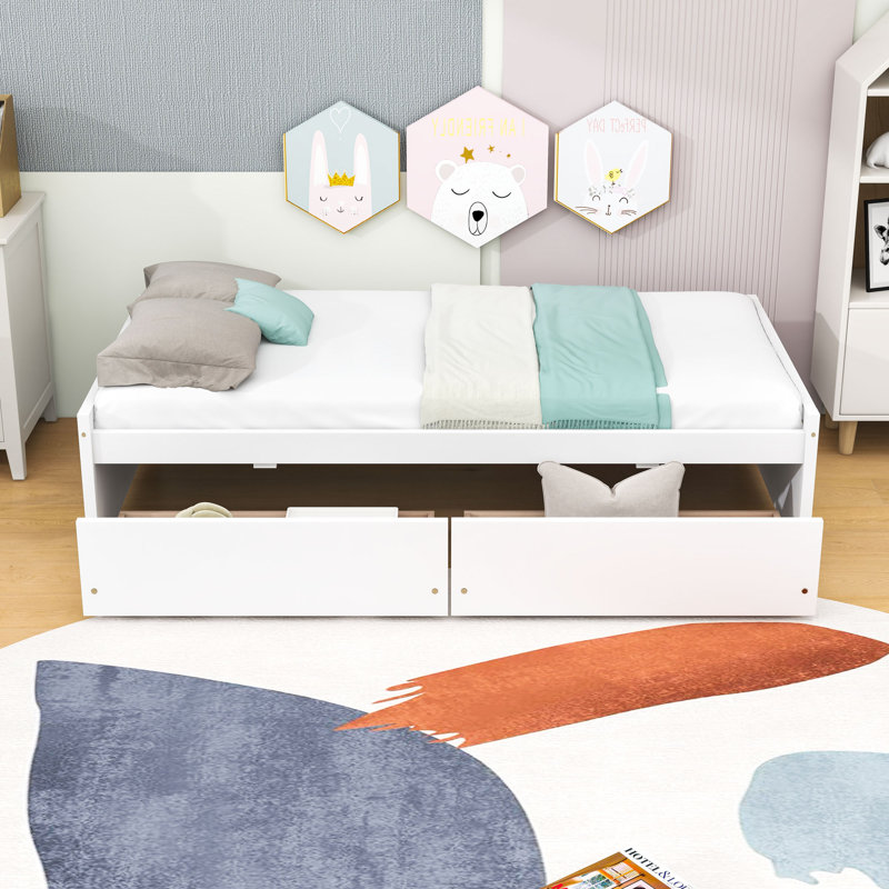 Lit plateforme simple avec tiroirs Comsa, Blanc