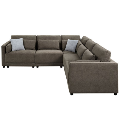 Brown Linen Modular Furniture, Accent Pillow Included, Cozy Seating In Linen, Plywood Back, 39"D X 39"W 34"H,