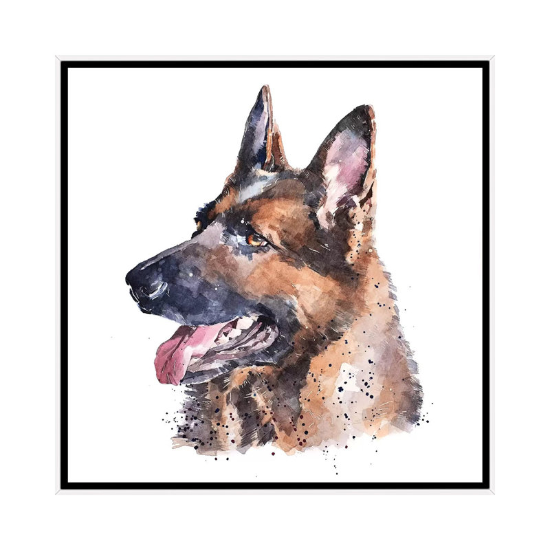 « German Shepherd I » par Edwatercolours-impression, Pas de tapis, Toile blanche encadrée, H 26 po x l 26 po x P 1,5 po