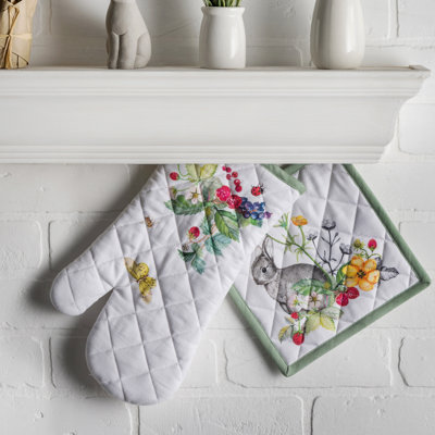 Gant de cuisine 100% coton avec porte-casserole Maison d'Hermine Printemps - 7,5 po x 13 po et 8 po x 8 po