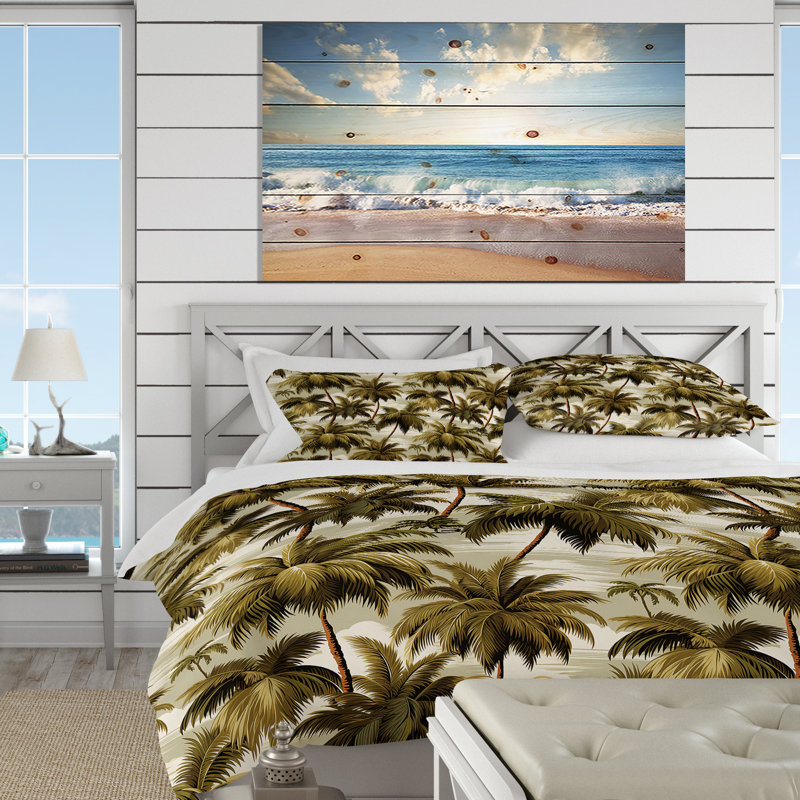 Tranquil Palms Tropical Pattern Duvet Cover, King Duvet Cover + 2 King Shams