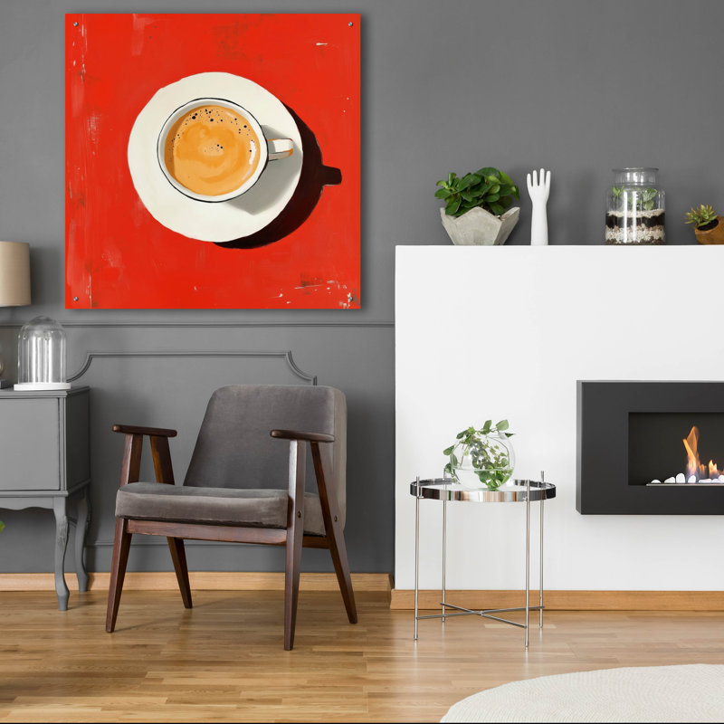  «Red Table Cup» par Svetlana Aleynikova, art mural en verre acrylique, 36 po x 36 po