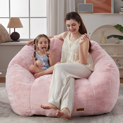 Oversized Shell-Shaped Faux Fur Bean Bag Chair, Cozy Accent Chair with Supportive Backrest