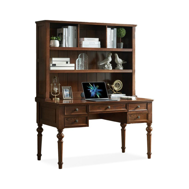 Nut-brown Rectangular Solid Wood desk, 30.71" H x 55.12" W x 27.56" D