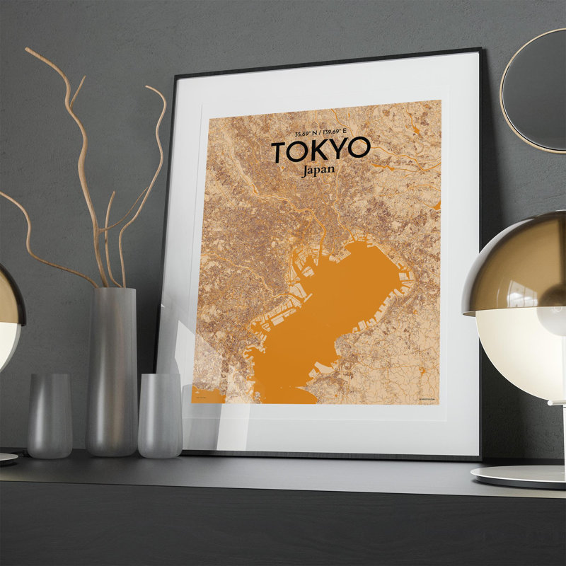 Tokyo City Map In Vintage - No Frame Print, 20cm H x 16cm W x 0.05cm D