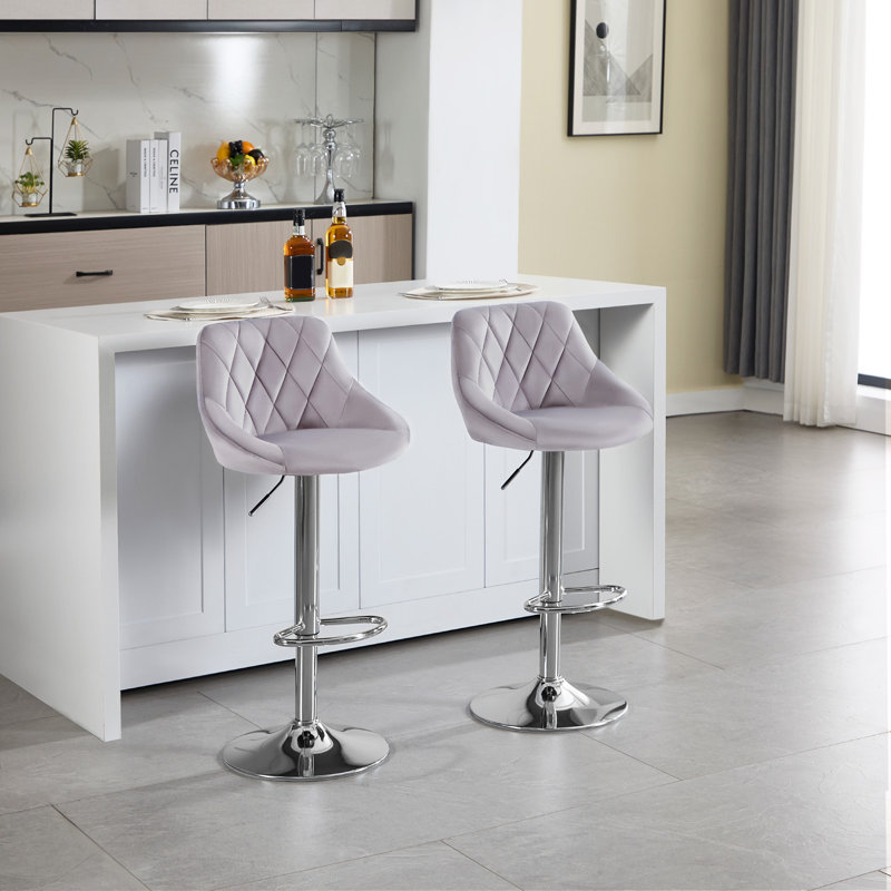 Dequawn Swivel Upholstered Adjustable Height Counter Stool with Metal Frame, Light Grey