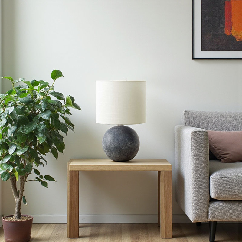 Lissette Lighting Table Lamp in Grey Concrete with Cream Shade, 15.34'' H X 9.38'' W X 9.38'' D