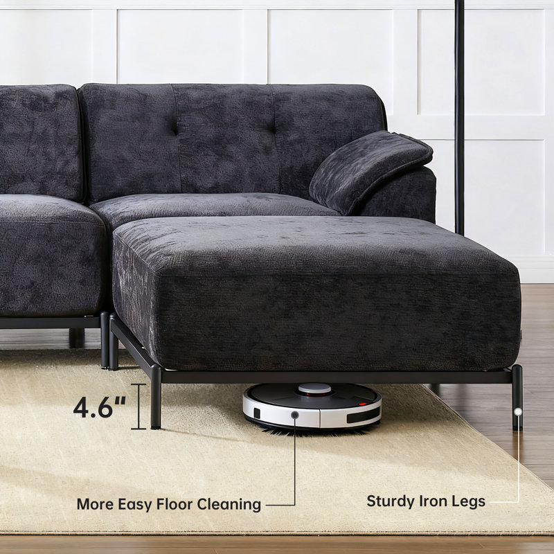 Canapé modulaire en L avec repose-pieds 106,3 po, Chenille noir