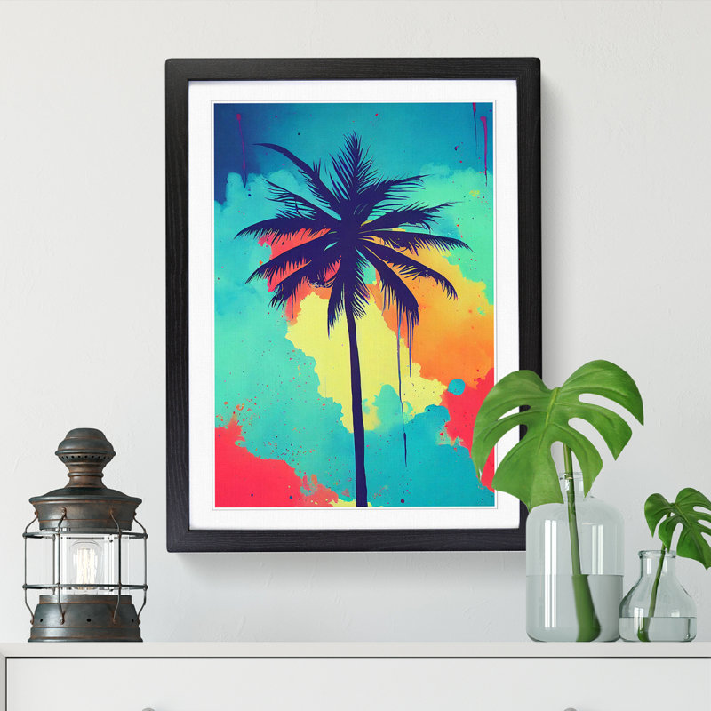 Palm Tree Vol.2 1 Piece Single Picture Frame Painting, 46cm H x 34cm W x 2cm D, Black