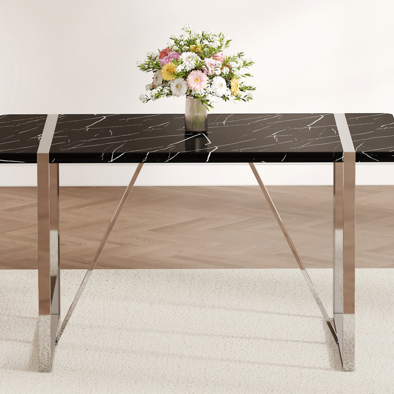 Table rectangulaire noire pour la salle à manger, 55 po x 31,5 po x 30 po, pieds en métal galvanisé, cuisine, terrasse, salle à manger, bureau, table industrielle rustique d'une capacité de 4 à 6 personnes, 55 po x 31,5 po x 30 po, noir, avec