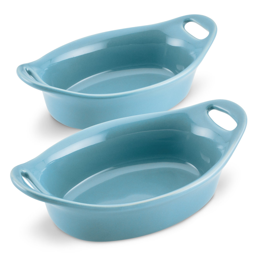 Rachael Ray Ceramics Oval Au Gratin Set, Two 12-Ounce, 2 Piece, Agave Blue Rachael Ray 