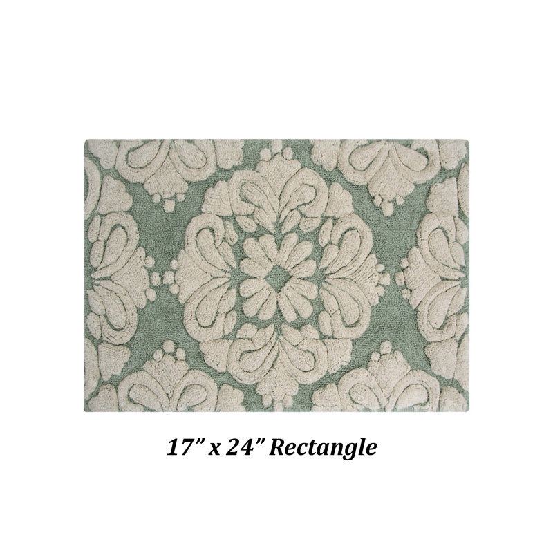 Danitra 100% Cotton 1885 GSM Bath Rug with Non-Slip Latex Backing, Soft Absorbent Machine Washable Bathroom Mat, Medallion Design, 17" x 24", Sage