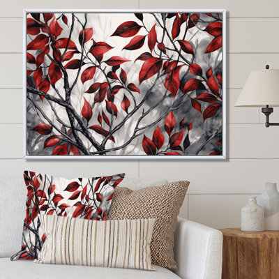 Red Grey Leaves On Tree VI - Floral Wall Art