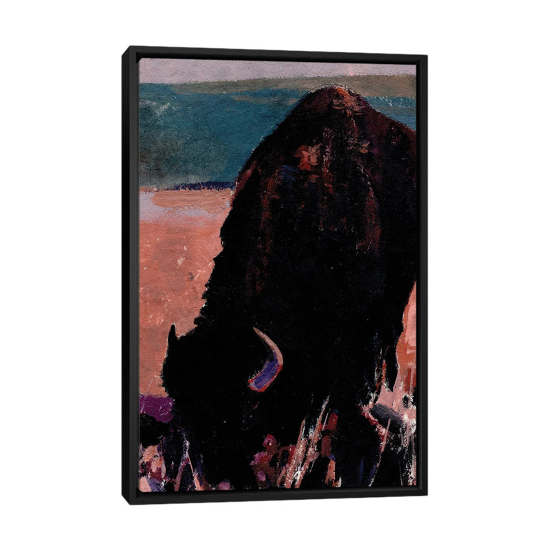 Lone bison - reproduction d'art murale - toile encadrée, 40" x 26", Toile avec cadre, Black