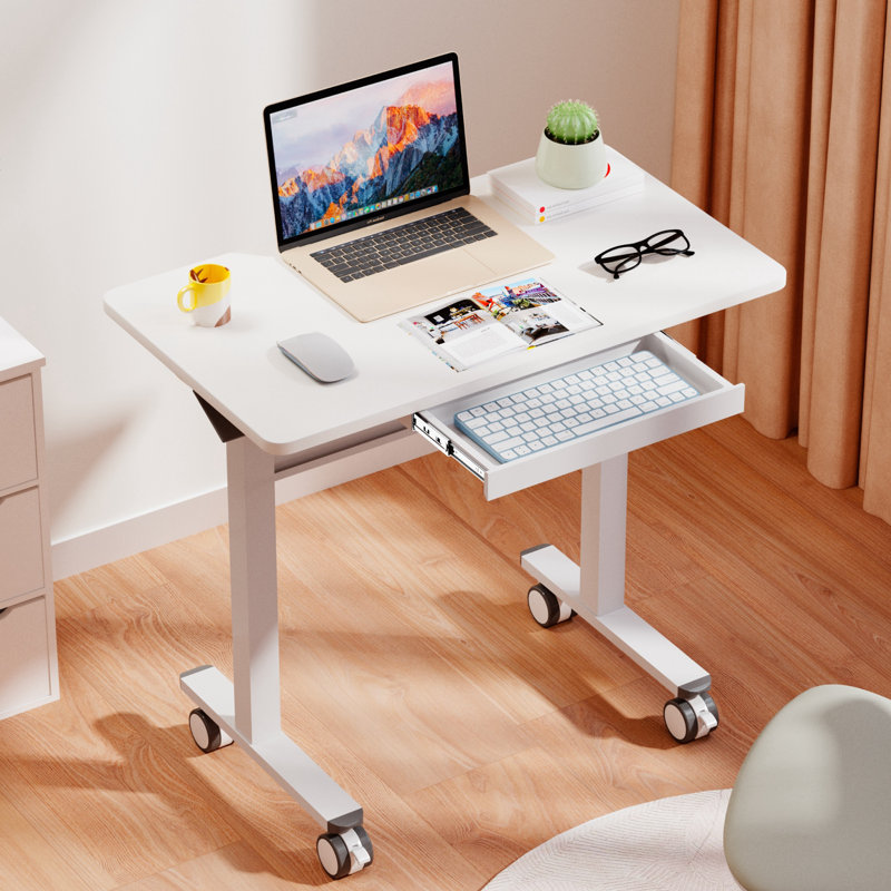 Standing Desk for Walking Pad, Wireless Moveable Height-Adjustable Desk with Drawer, Mobile Stand Up Table, Wheels Lockable, No Power Needed, for Home Office, Computer Workstation