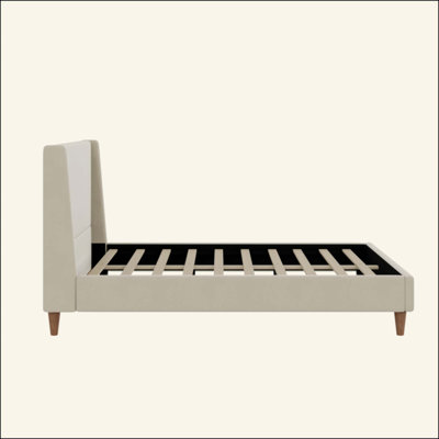 Modern Velvet Upholstered Platform Bed With Wingback Headboard And Wooden Legs, No Box Spring Needed