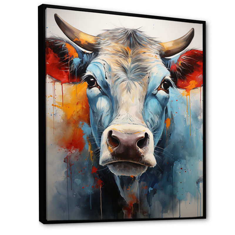 Vache de vache encadrée sur toile, H 32 po x l 16 po x P 1 po, Cadre flottant noir