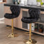 2 tabourets de bar, hauteur de levage mécanique réglable, repose-pieds et base, velours + pieds dorés, chaise de mode noire réglable, tabouret élégant
