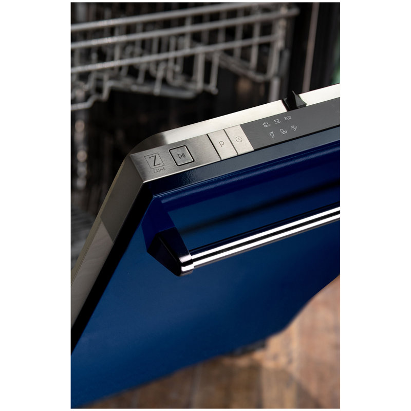 ZLINE 18 in. Compact Top Control Built-In Dishwasher with Stainless Steel Tub and Modern Style Handle, Blue Gloss, Modern