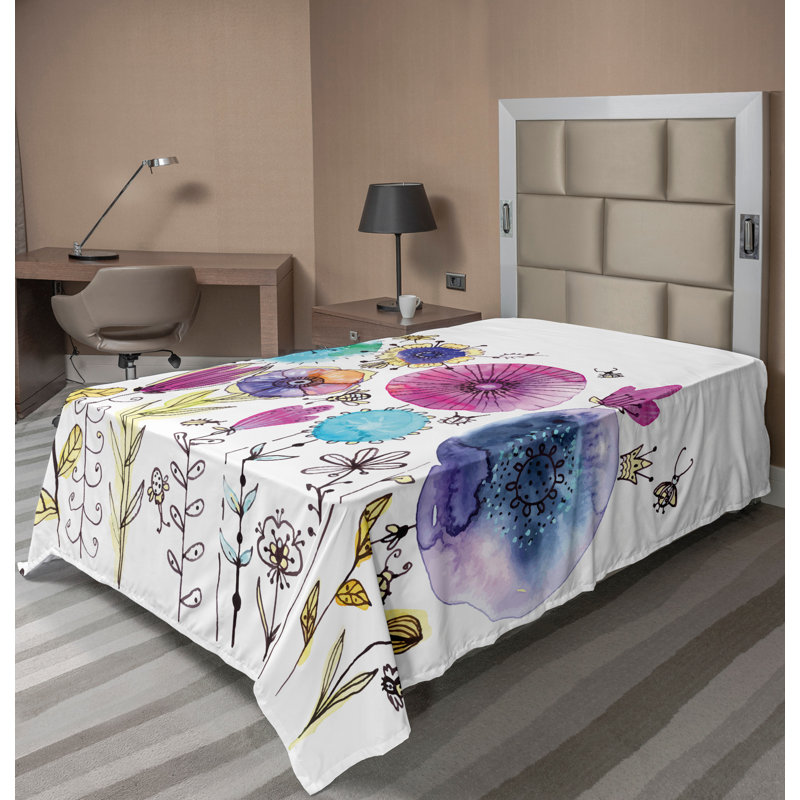 Drap plat Ambesonne Dragonfly Hello Summer Concept - rose / bleu, Drap plat pour lit simple TG