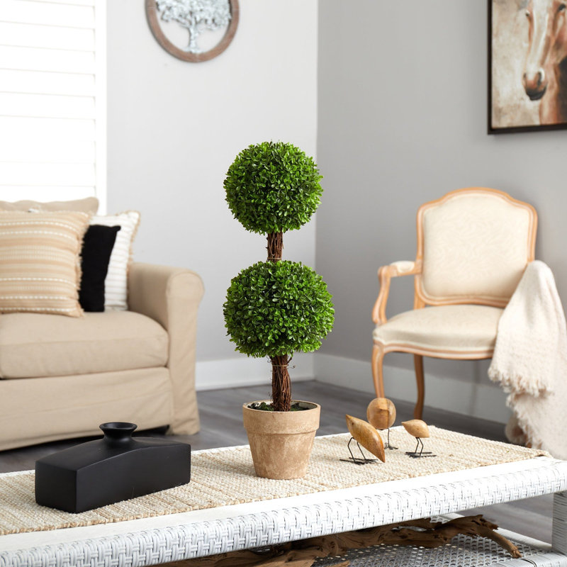 Boxwood Double Ball Topiary Artificial Tree, Brown, 30" H x 8" W x 8" D