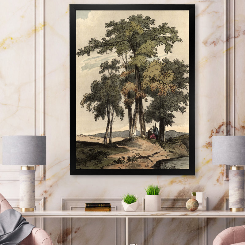 Images rétro de vieux arbres I - peinture sur toile, Impression encadrée, H 44 po x l 34 po, Noir