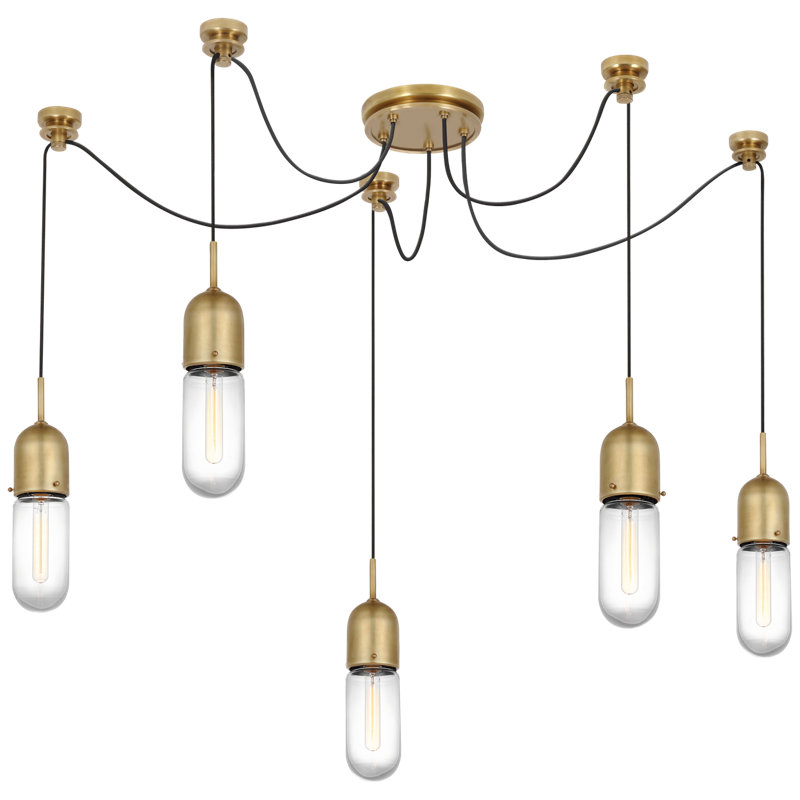 Junio 5 - Light Chandelier, Hand-Rubbed Antique Brass, Clear
