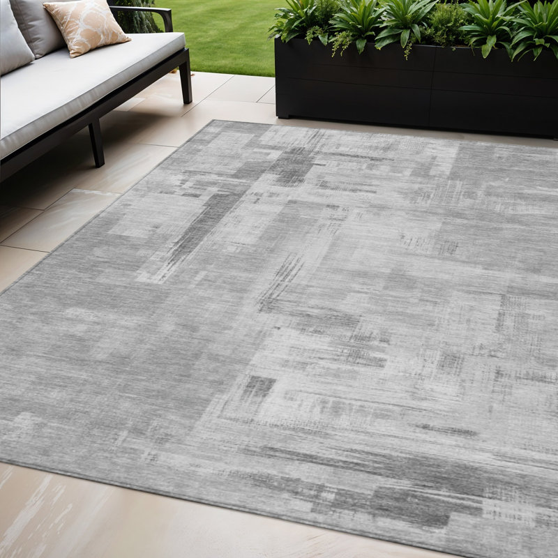 Tapis extérieur lavable abstrait gris et blanc cassé 5 pi x 8 pi