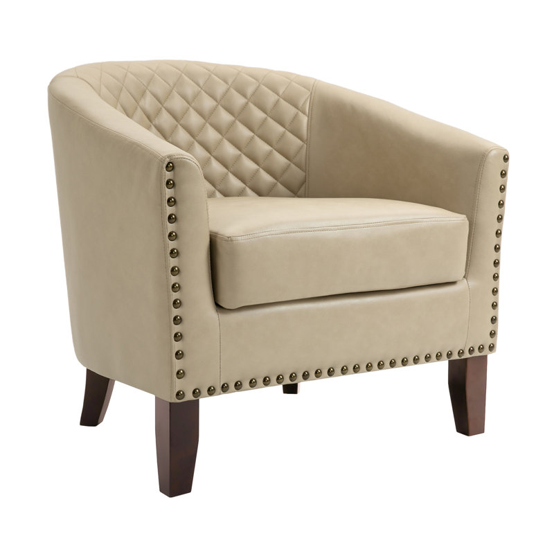 Edvardas 73.9 Cm Wide Tufted Barrel Chair, Beige Faux Leather