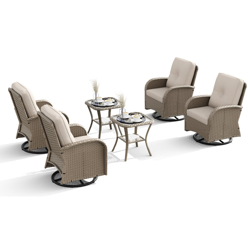 Ensemble de chaises pivotantes d'extérieur avec coussins 6 pièces Kyesha, Beige, Naturel