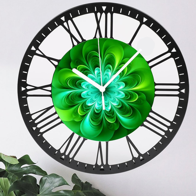 Horloge murale ronde en fer 10 po avec mouvement à quartz silencieux, chiffres romains, impression UV, Vert néon